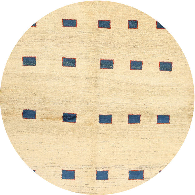 Tapis beige / bleu à motif géométrique Leverett, Rond 6 pi