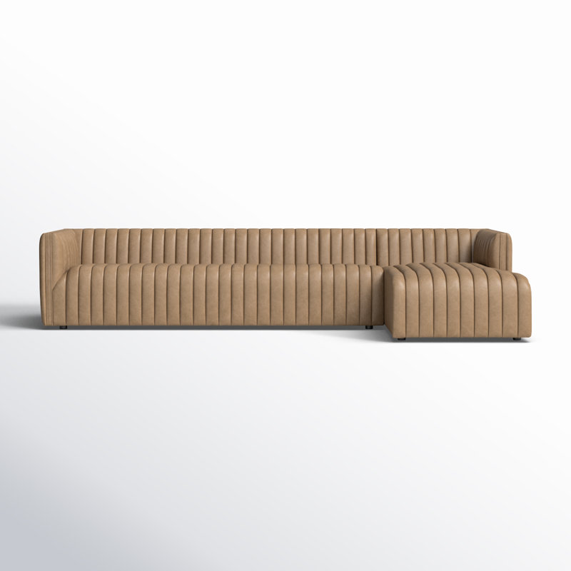 Augustine Chaise Sectional, Palermo Drift Top Grain Leather, Right Hand Facing, 26.5" H x 126" W x 64" D