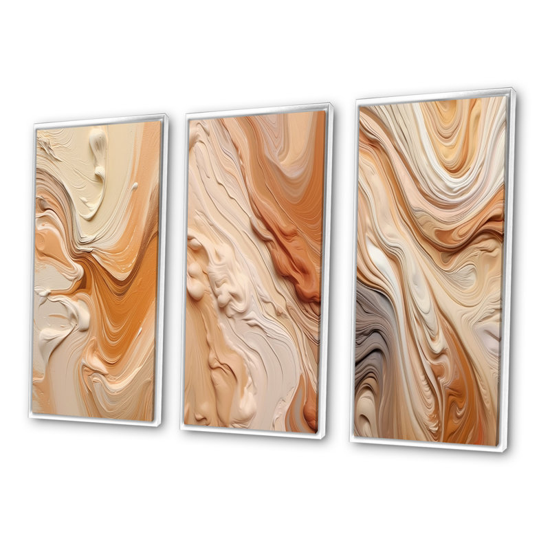 «Orange and Beige Unounded Imagination», 3 pièces, H 20 po x l 36 po, Cadre flottant blanc