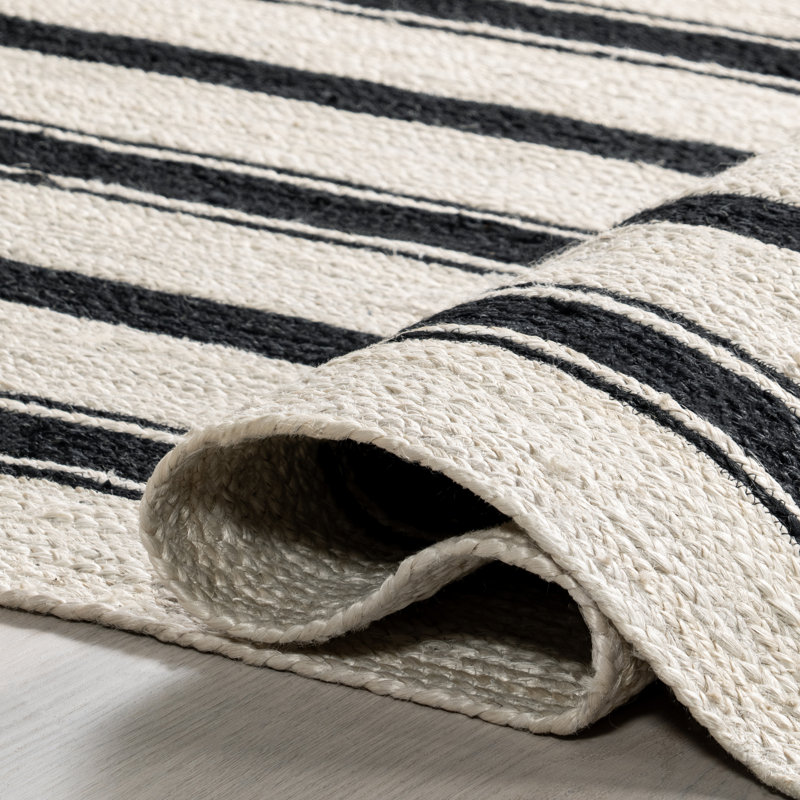 Black and White Striped Handmade Jute 6' x 9' Area Rug