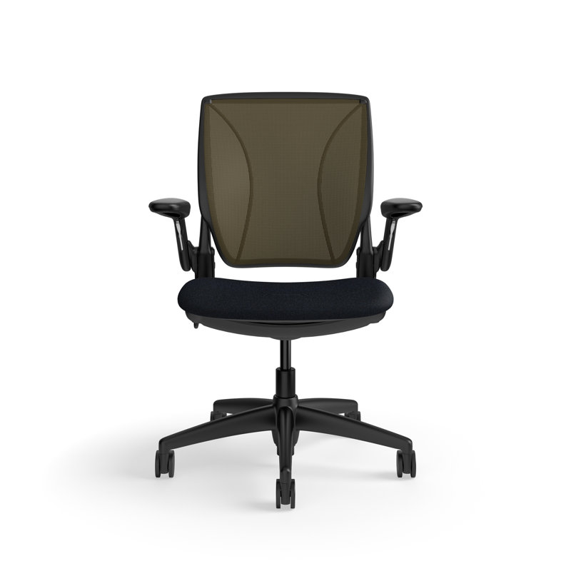 World LM, Ergonomic Task Chair with Poppy Seed Backrest, and  Autumn Upholstered Seat, Blue Fabric, Black, Brown Mesh