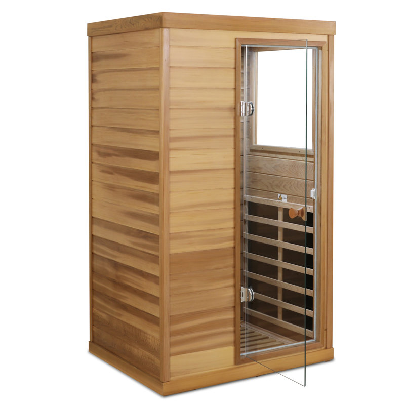 Red Cedar Mini One Person Far Infrared Glass Door On The Right Of The Indoor Sauna Room, Right Hand