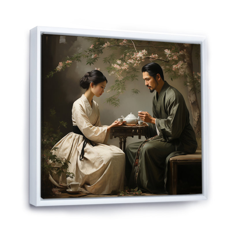 Asian Art Harmony in Tea I - reproduction d'art, H 30 po x l 30 po x P 1 po, Cadre flottant blanc