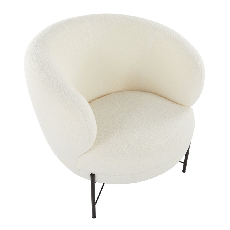 Fauteuil demi-tonneau Trista, Sherpa blanc, Noir