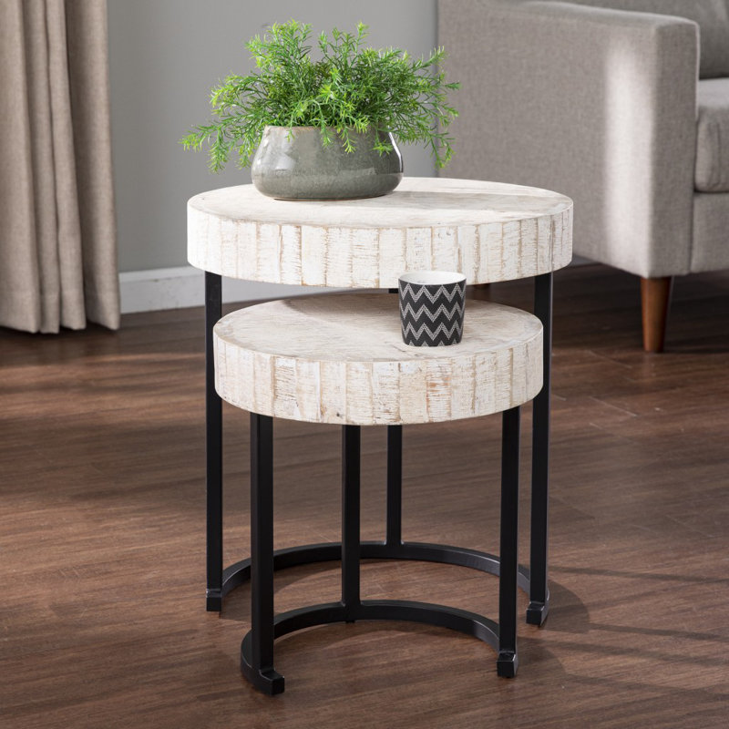 Kettil Solid Wood Top Nesting Tables, Whitewashed