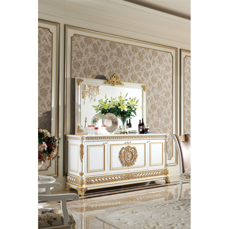 Narcissus 87'' W Solid Wood Sideboard, White/Gold