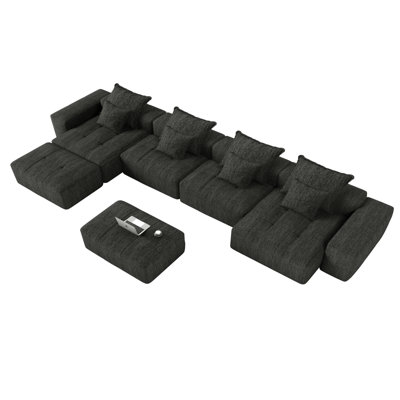 Roseate Boneless 198.43" Oversized 8-Piece Modular Sectional Sofa Sparkling Chenille Fabric With 8 Pillows