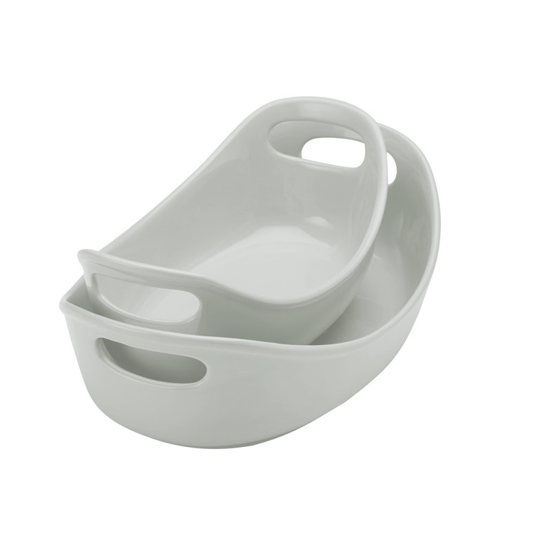 Rachael Ray Stoneware Ceramic Oval Baker Set, Sea Gray