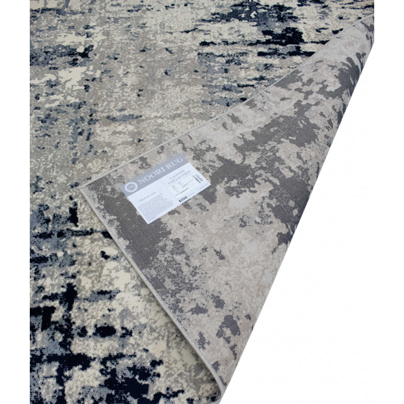 Tapis abstrait gris / bleu marine Kelson, Rectangle de 3 pi 3 po x 5 pi 3 po