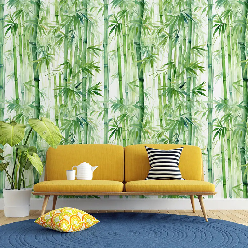 Rouleau de papier peint botanique aquarelle vert forêt Bamboo Premium