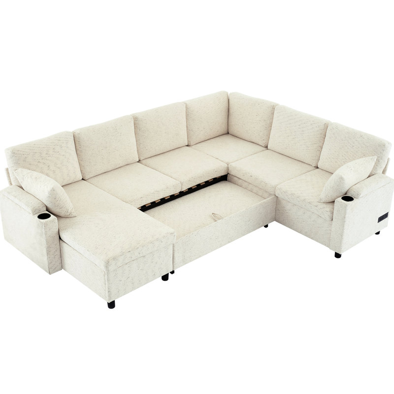 Beige avec lit escamotable et accoudoirs avec espace de chargement et espace de rangement intégré, Beige