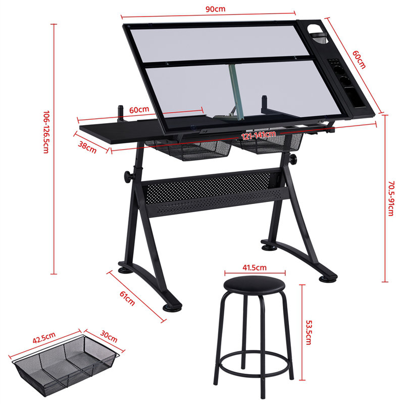 Anglia Adjustable Glass Drafting Table