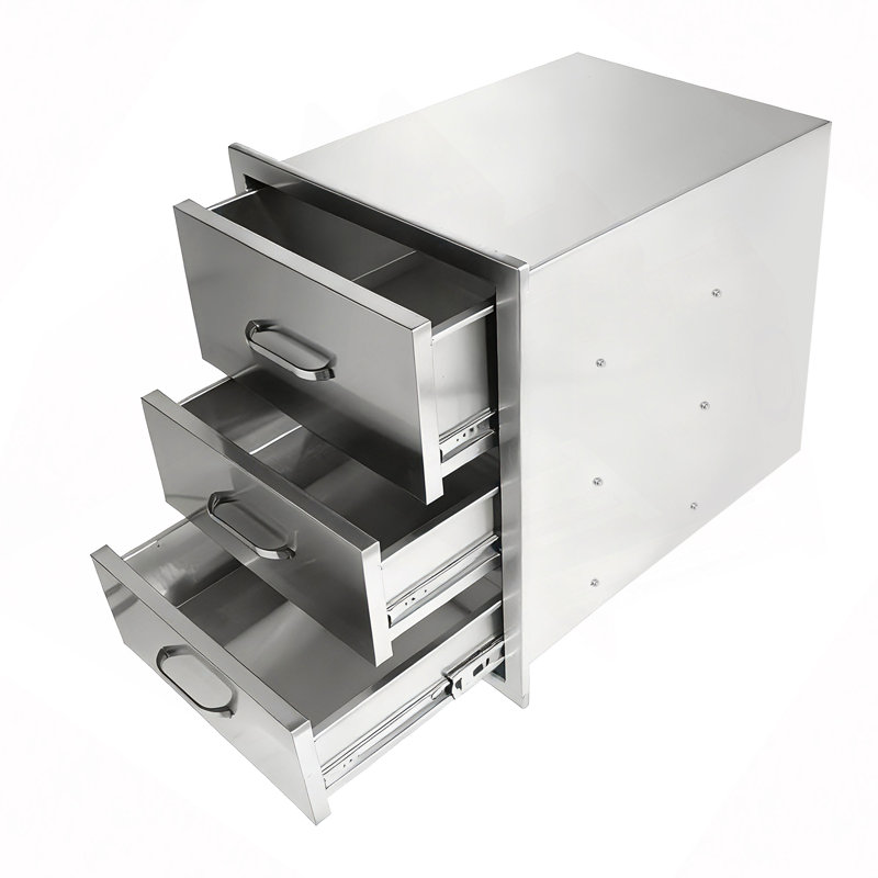 Tiroirs de cuisine extérieurs en acier inoxydable, tiroirs à trois volets encastrés, tiroirs pour barbecue pour cuisines extérieures ou îlots de barbecue