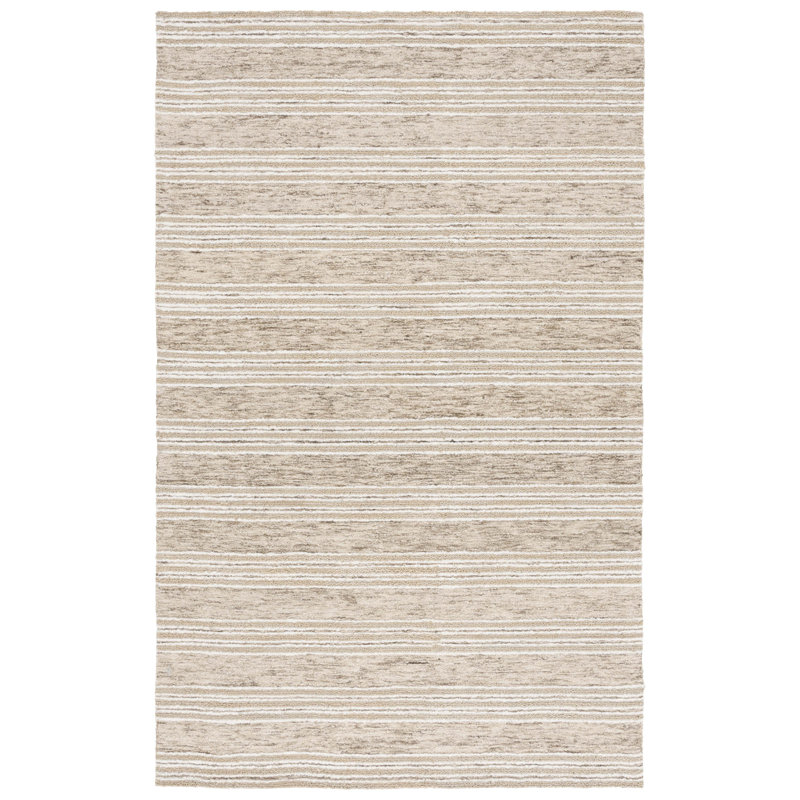 Pine 803 Hand Tufted Wool; Cotton; Latex Striped Rug in Ivory/Taupe, Rectangle 8' x 10'