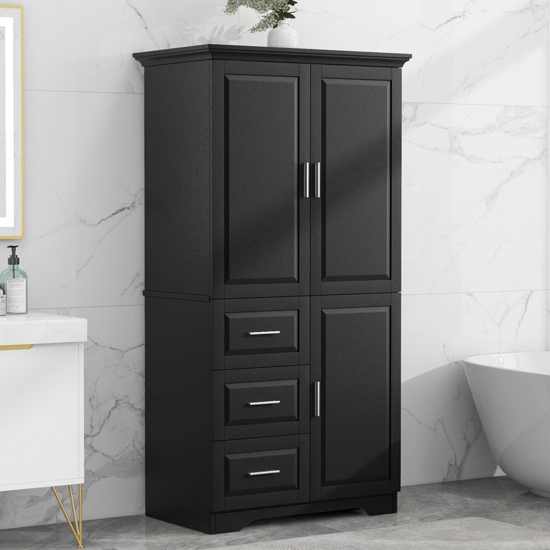 Jayvion Modern Tall & Wide Bathroom Storage Cabinet | Sturdy MDF Construction | 2 Doors + 3 Spacious Drawers | Water-Resistant Finish for Bathroom/Office/Home