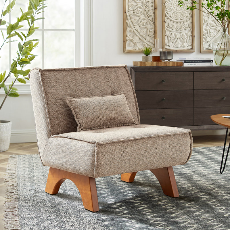 Drayk 29.5'' W Upholstered Accent Lounge Chair with Pillow, Light Brown Boucle