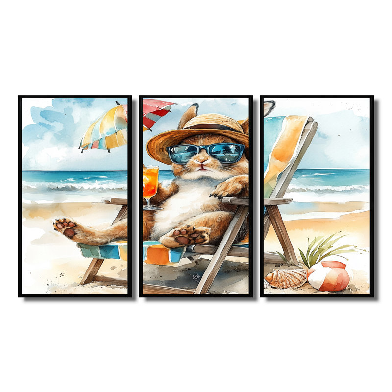 Sayler - ensemble d'art mural animaux côtiers, H 28 po x l 36 po x P 1 po, Toile avec cadre flottant noir