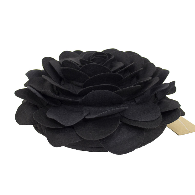  Polyester Throw Flower Pillow Cover, 16" x 16", Polyester/Polyfill, Black