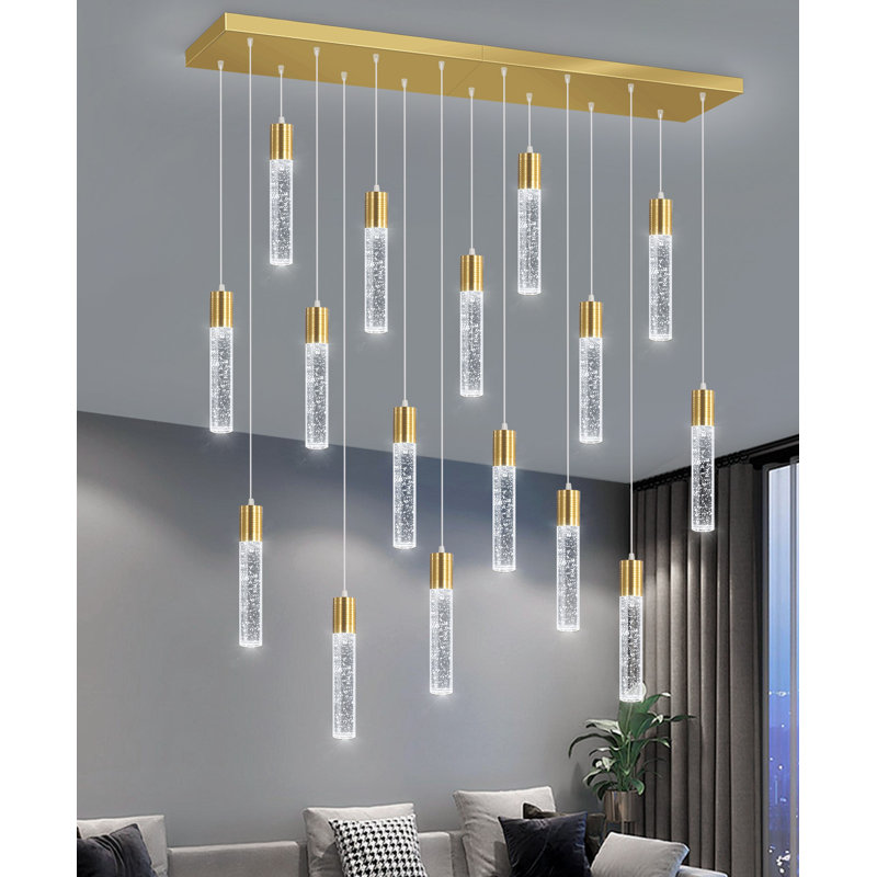16-Light Modern Crystal Rectangular Chandelier Gold, Gold