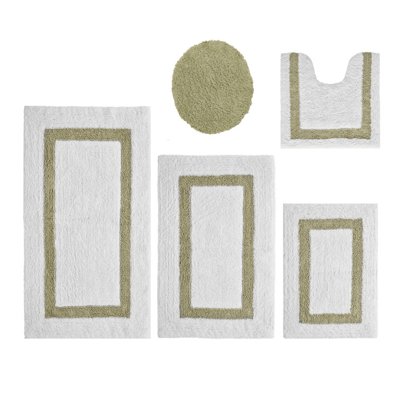 Ensemble de tapis de bain 5 pièces Makbul Premium 100% coton 2370 g / m², certifié OEKO-TEX®, tapis de salle de bain touffeté ultra moelleux, super absorbant, réversible, lavable à la machine, confort semblable au spa, blanc / sauge