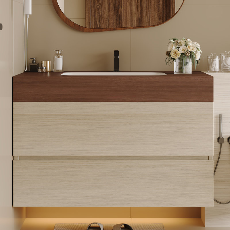 Meuble-lavabo avec rangement (doit inclure le meuble-lavabo et le lavabo), salle de bain moderne en bois