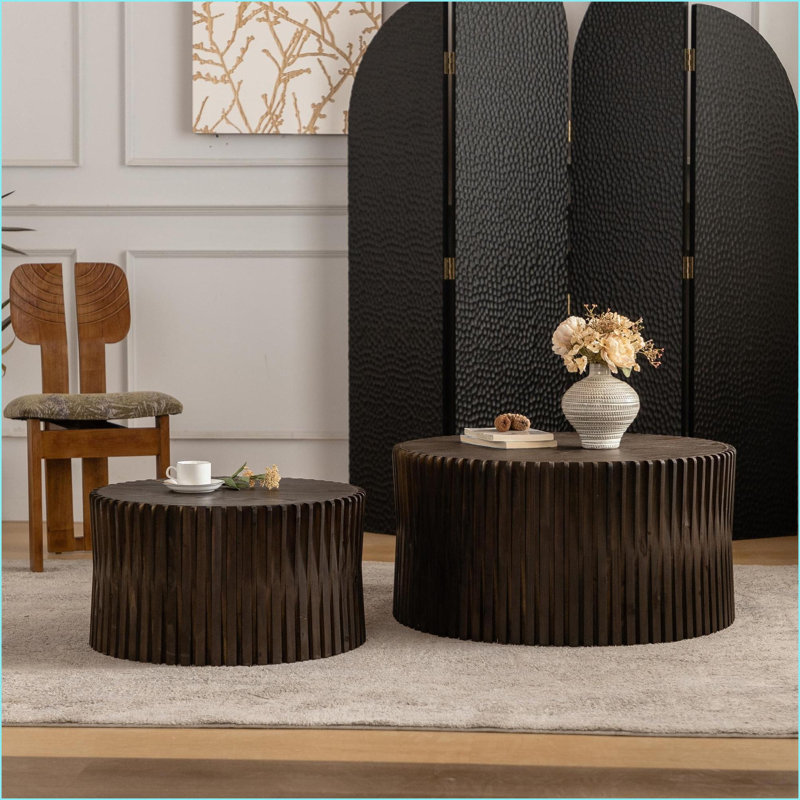 Dark Brown Vintage Nesting Coffee Table Set of 2 - Space-Saving, Easy-Clean for Living Room, Office &amp; Dining