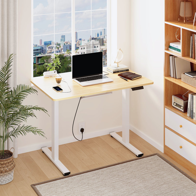 Home Office Height Adjustable Standing Desk With Built-in Power Outlet