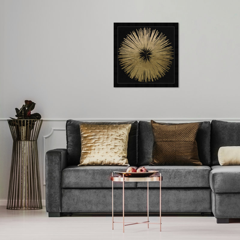 Reproduction d'art minimaliste encadrée noire et dorée pour bureau, Cadre noir, H 18 po x l 18 po