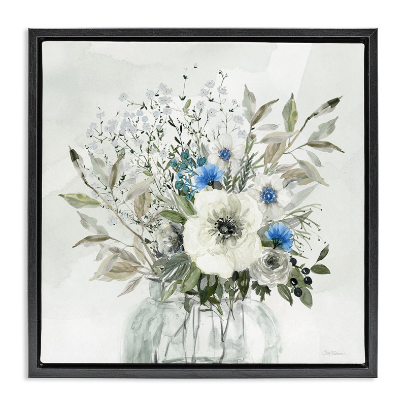 "Bouquet de fleurs de campagne", art mural encadré par Carol Robinson, Cadre flottant noir de jais, H 18 po x l 18 po