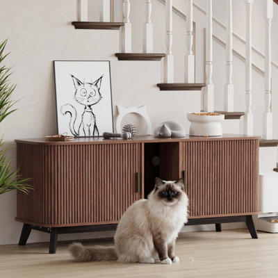 Meuble de litière pour chat pour 2 chats, Meuble de litière caché 59 "| avec porte coulissante et tapis de litière pour chat, litière pour chat