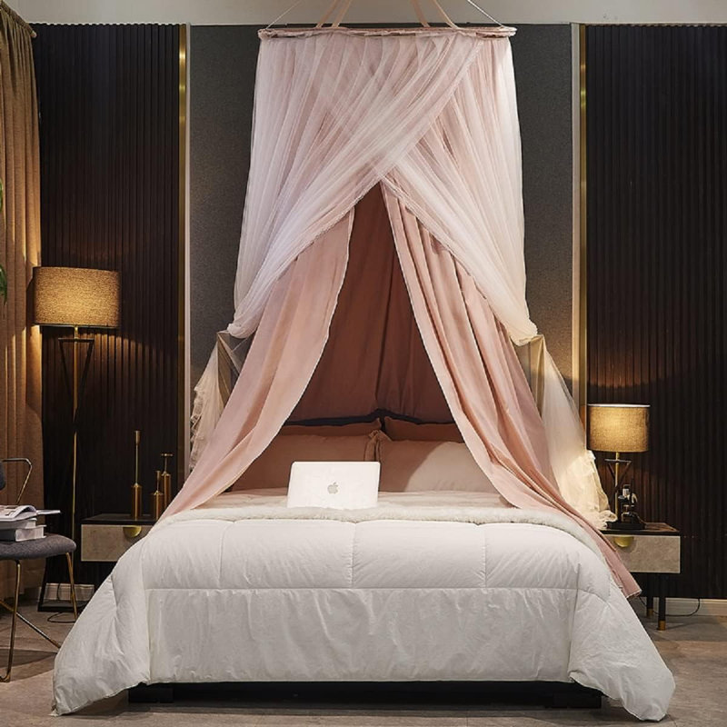 Auvent de lit luxueux pour filles et adultes - Auvent double couche avec dentelle