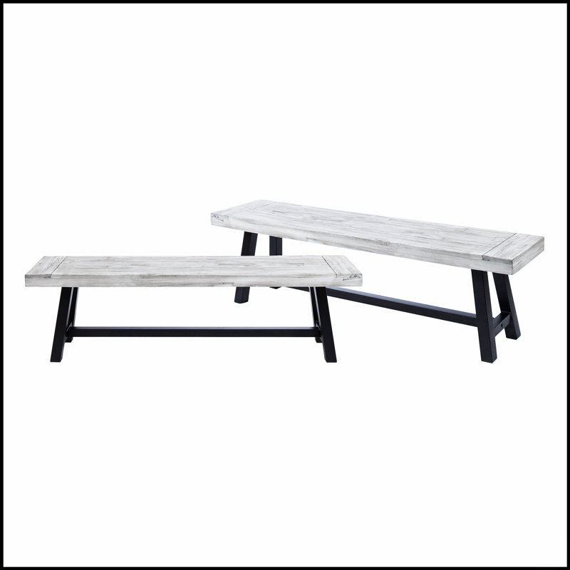Bancs d'extérieur Carlisle, sablé + noir (ensemble de 2), siège en bois d'acacia durable pour des rassemblements extérieurs élégants et confortables