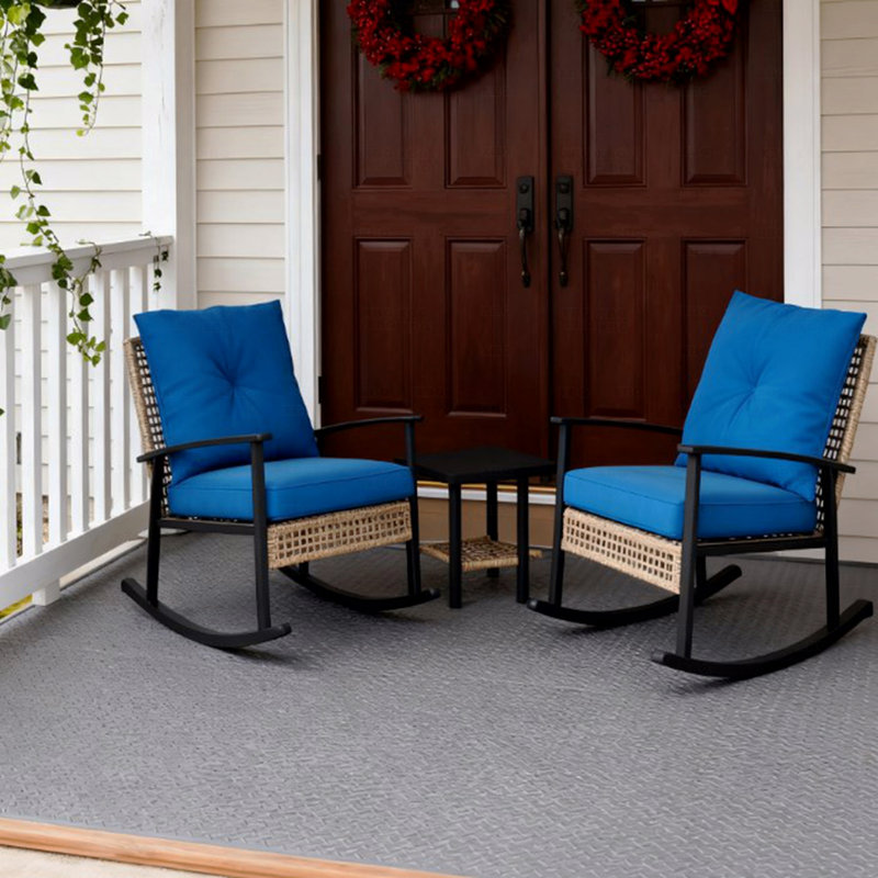 Ensemble de meubles de patio, chaises berçantes en rotin et coussins capitonnés, Bleu