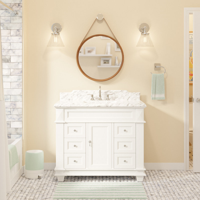 Ensa 42'' Single Bathroom Vanity with Top, White, Carrara Marble