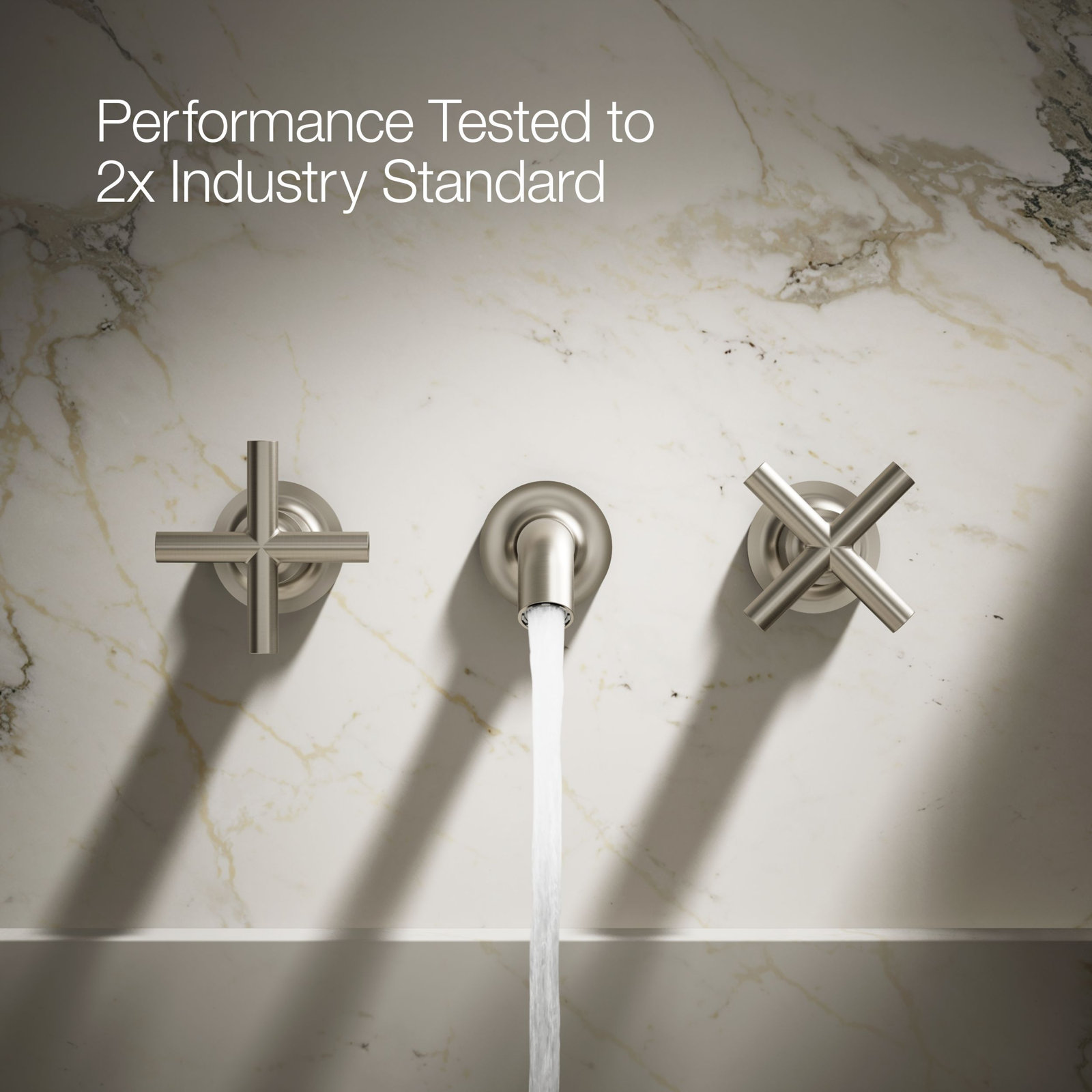 Purist Wall-Mounted Bathroom Faucet, Vibrant Brushed Nickel, Cross Handle