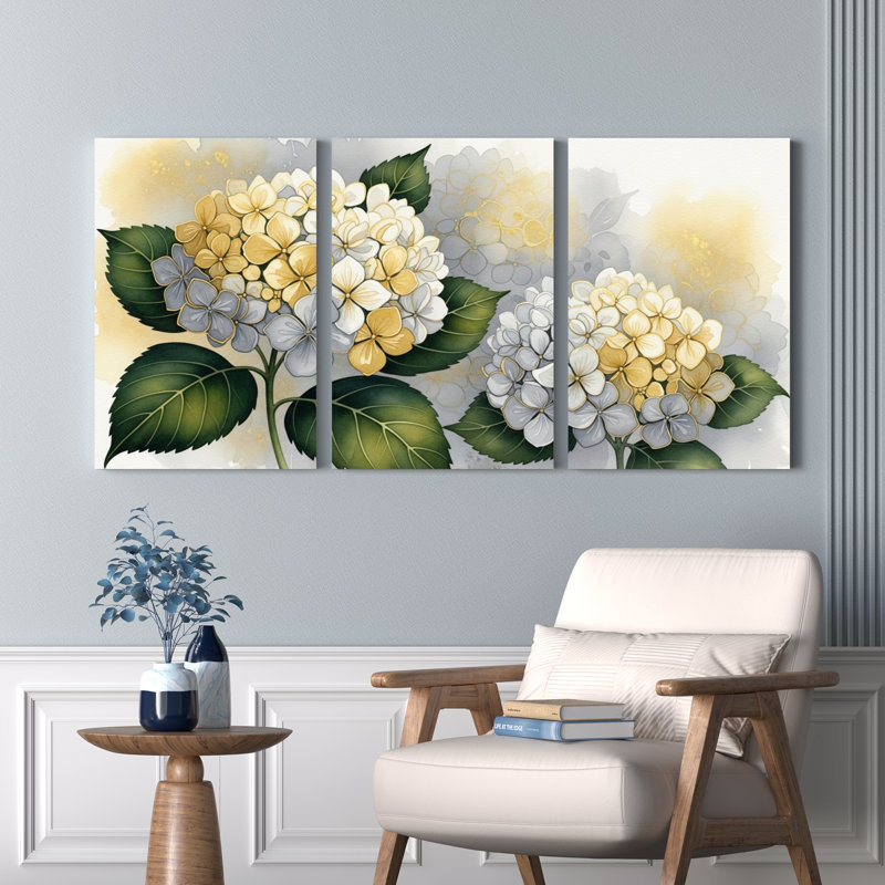 Hydrangea, reproduction d'art sur toile tendue sur toile, ensemble de 3, H 18 po x l 36 po