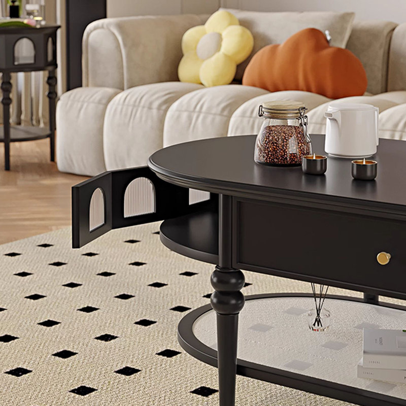 Solid Wood Glass Coffee Table, Black