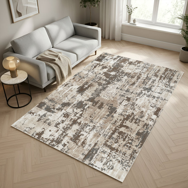Andrew Beige & Gray Abstract High-Low Modern Rug, 5'0" x 7'10", Beige/Gray