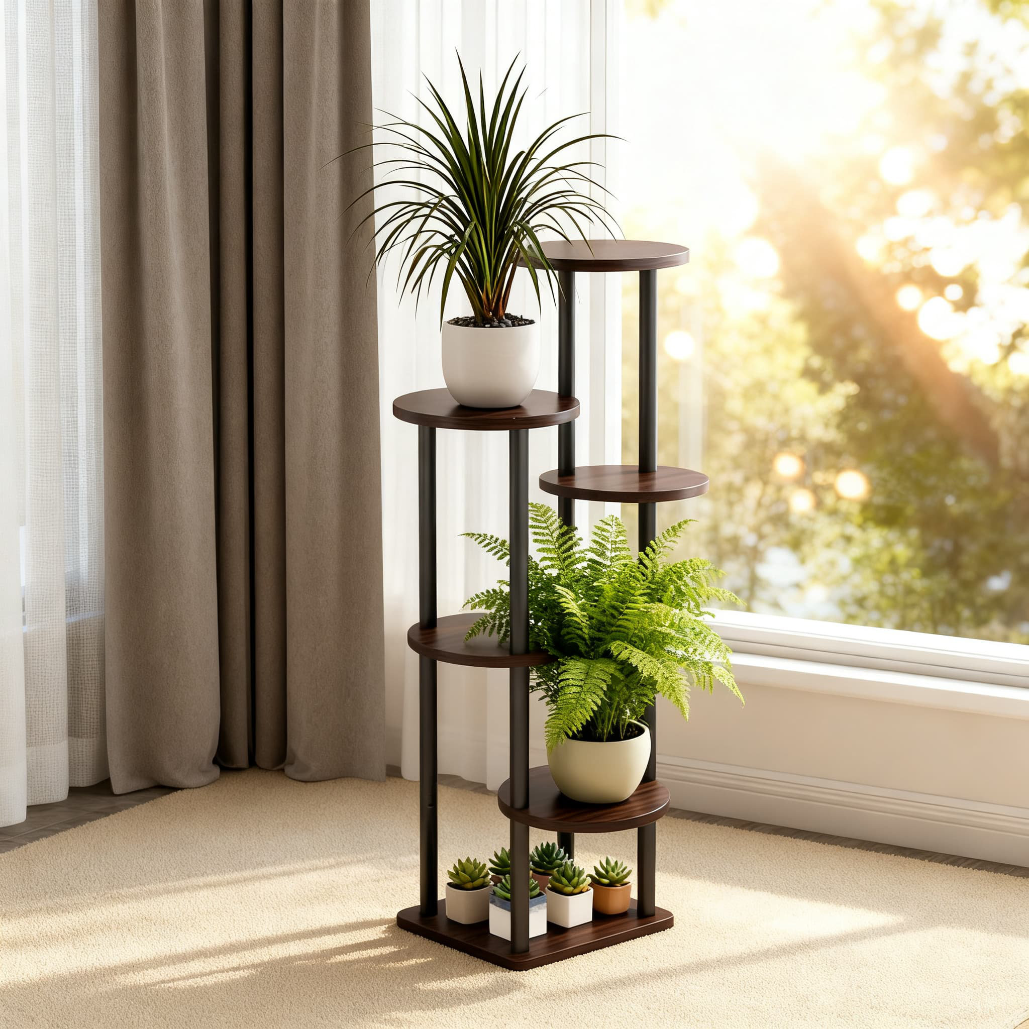 Arlmont & Co. 5-Tier Metal Plant Stand Indoor Corner Shelf For Multiple ...
