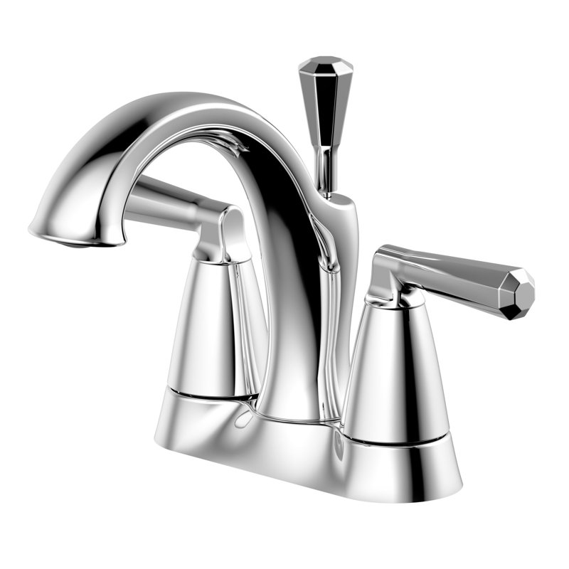 Robinet de lavabo de salle de bain central à 4 poignées avec ensemble de drain Z - Chrome poli, Chrome poli
