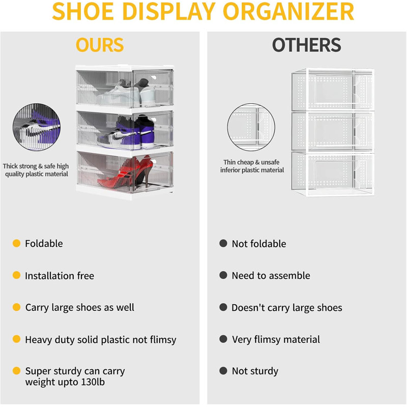 Shoe Boxes Clear Plastic Stackable, Shoe Storage Organizer Boxes Easy Installation All In One Shoe Box With Doors 6 Tier Foldable Shoe Box Space Saving For Closet Entryway Containers Bins