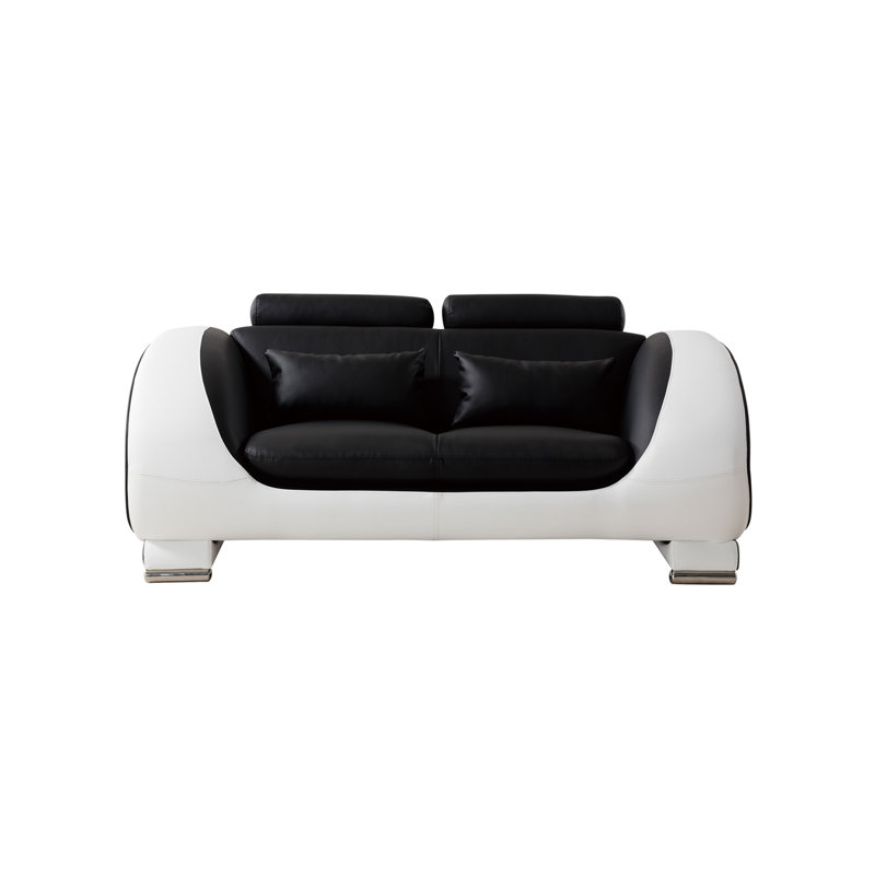 Shryock 65" Faux Leather Round Arm Loveseat, Black/White