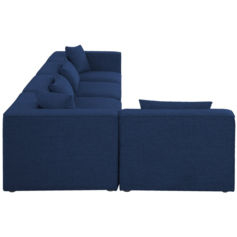 Cube Upholstered L-Shaped Sectional Reversible, Navy Linen Textured Fabric