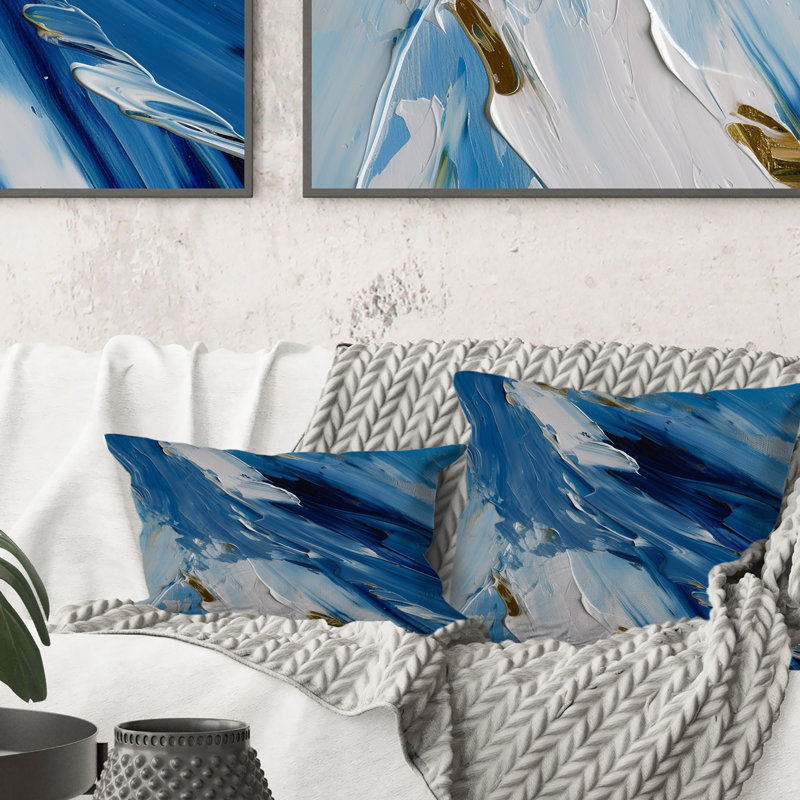 "Bliss Of Happiness" abstrait en bleu rétro - Coussin décoratif avec peinture abstraite