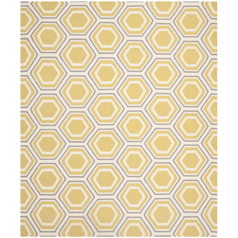Tapis ivoire en laine tissé à plat à la main à motif géométrique Fung, Rectangle 6 pi x 9 pi