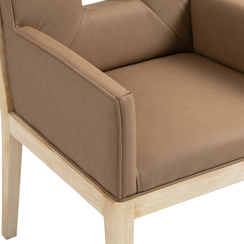 Fauteuil de salle à manger Flore, Cuir brun végétalien, Naturel