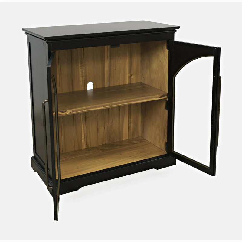 Armoire d'appoint de style transitionnel arqué 33 po avec portes en verre Sherree, Noir