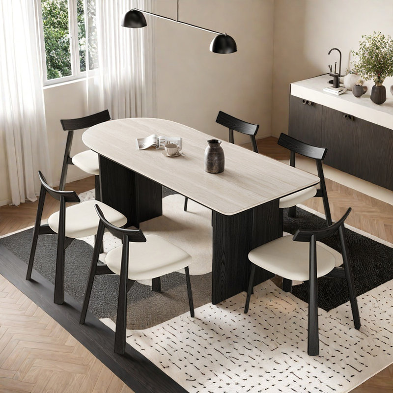 Small black rectangular rock slab table set, 29.52"H x 55.11"L x 31.49"W
