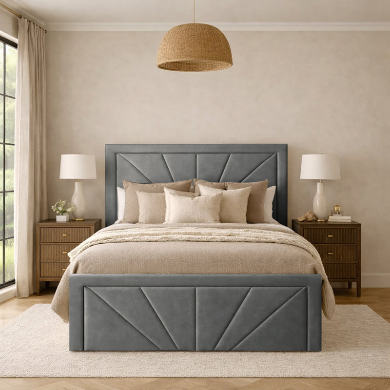 Phoenix Upholstered Storage Bed Frame, Grey, Double (4'6)