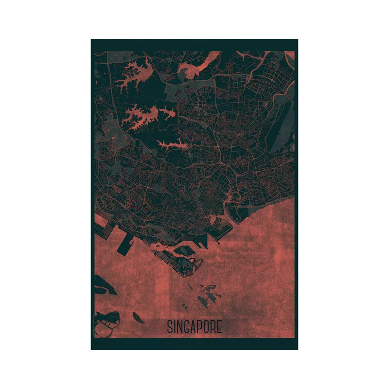 Singapore Infrared Urban Blueprint Map 1 Piece Wrapped Canvas Wall Art, 66.04 cm H x 45.72 cm W x 1.91 cm D